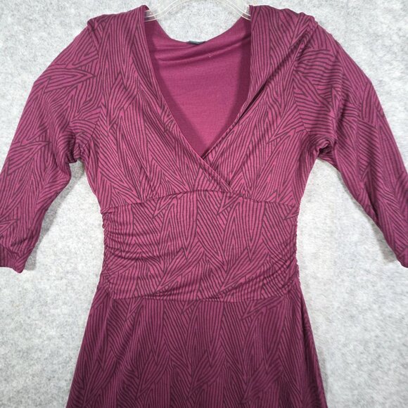 Boden Womens geometric stripe maroon v neck faux wrap tencel jersey  dress 12R - Picture 3 of 10